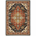 HomeRoots 509231 8 x 11 ft. Black Orange & Beige Oriental Power Loom Stain Resistant Rectangle Area Rug with Fringe