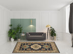 HomeRoots 509238 8 x 11 ft. Navy Charcoal Orange Rust Gold Pale Blue Olive Beige & Salmon Oriental Power Loom Stain Resistant Rectangle Area Rug with Fringe