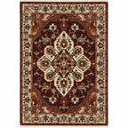 HomeRoots 509246 10 x 13 ft. Red Ivory Orange & Blue Oriental Power Loom Stain Resistant Rectangle Area Rug with Fringe