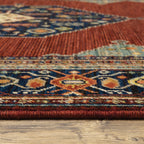 HomeRoots 509251 6 x 9 ft. Oriental Power Loom Rectangle Area Rug with Fringe Blue & Red
