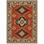HomeRoots 509260 10 x 13 ft. Red Gold Blue Brown Oriental Power Loom Stain Resistant Rectangle Area Rug with Fringe