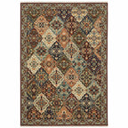 HomeRoots 509272 6 x 9 ft. Red Rust Navy Light Blue Brown Orange Ivory & Gold Oriental Power Loom Stain Resistant Rectangle Area Rug with Fringe