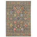 HomeRoots 509279 6 x 9 ft. Gray Salmon Pink Gold Blue Rust Deep Blue Ivory & Green Oriental Power Loom Stain Resistant Rectangle Area Rug with Fringe
