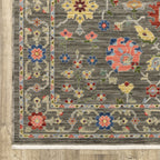 HomeRoots 509279 6 x 9 ft. Gray Salmon Pink Gold Blue Rust Deep Blue Ivory & Green Oriental Power Loom Stain Resistant Rectangle Area Rug with Fringe