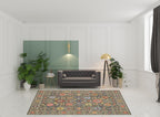 HomeRoots 509280 8 x 11 ft. Gray Salmon Pink Gold Blue Rust Deep Blue Ivory & Green Oriental Power Loom Stain Resistant Rectangle Area Rug with Fringe