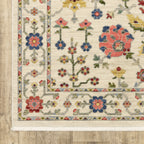 HomeRoots 509286 6 x 9 ft. Ivory Salmon Pink Gold Blues Gray Rust & Green Oriental Power Loom Stain Resistant Rectangle Area Rug with Fringe