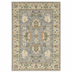 HomeRoots 509293 6 x 9 ft. Gray Ivory Orange Teal Green Charcoal Blue & Red Oriental Power Loom Stain Resistant Rectangle Area Rug with Fringe