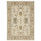 HomeRoots 509301 8 x 11 ft. Ivory Oriental Power Loom Stain Resistant Rectangle Area Rug with Fringe