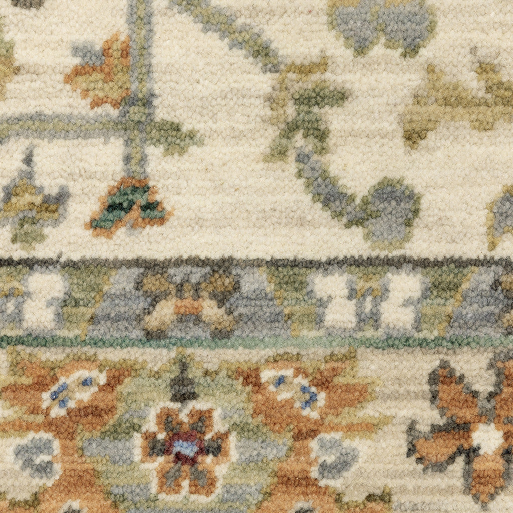 HomeRoots 509301 8 x 11 ft. Ivory Oriental Power Loom Stain Resistant Rectangle Area Rug with Fringe