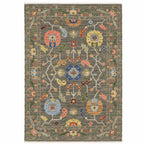 HomeRoots 509308 8 x 11 ft. Gray Blue Pink Orange Rust Red Green & Ivory Oriental Power Loom Stain Resistant Rectangle Area Rug with Fringe