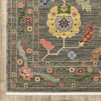 HomeRoots 509309 10 x 13 ft. Gray Blue Pink Orange Rust Red Green & Ivory Oriental Power Loom Stain Resistant Rectangle Area Rug with Fringe
