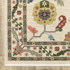 HomeRoots 509316 10 x 13 ft. Ivory Green Blues Pink Yellow Rust Brown Tan & Gray Oriental Power Loom Stain Resistant Rectangle Area Rug with Fringe