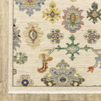 HomeRoots 509328 6 x 9 ft. Ivory Beige Gold Gray Blue Pink Red Rust & Green Oriental Power Loom Stain Resistant Rectangle Area Rug with Fringe