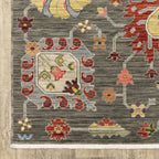 HomeRoots 509337 10 x 13 ft. Gray Charcoal Yellow Blue Rust Red Pink Green & Ivory Oriental Power Loom Stain Resistant Rectangle Area Rug with Fringe