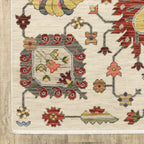 HomeRoots 509342 6 x 9 ft. Ivory Yellow Rust Green Gray Pink Orange Blue & Gray Oriental Power Loom Stain Resistant Rectangle Area Rug with Fringe