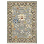 HomeRoots 509349 6 x 9 ft. Blue Gray Gold Green Pink Orange Ivory & Red Oriental Power Loom Stain Resistant Rectangle Area Rug with Fringe