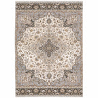 HomeRoots 509372 10 x 13 ft. Ivory & Blue Oriental Power Loom Stain Resistant Rectangle Area Rug with Fringe