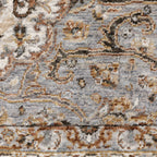 HomeRoots 509372 10 x 13 ft. Ivory & Blue Oriental Power Loom Stain Resistant Rectangle Area Rug with Fringe