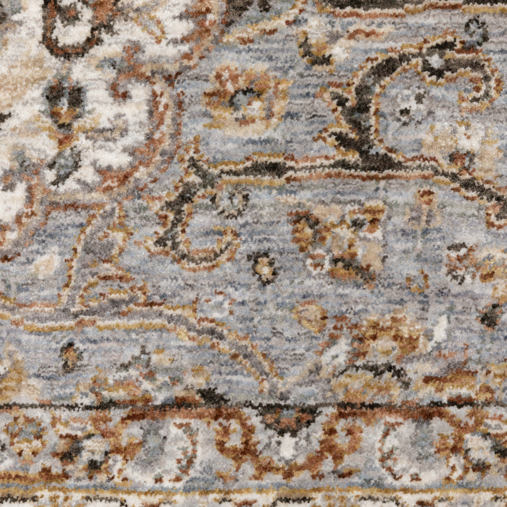 HomeRoots 509372 10 x 13 ft. Ivory & Blue Oriental Power Loom Stain Resistant Rectangle Area Rug with Fringe