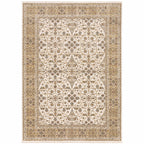 HomeRoots 509386 10 x 13 ft. Ivory & Gold Oriental Power Loom Stain Resistant Rectangle Area Rug with Fringe