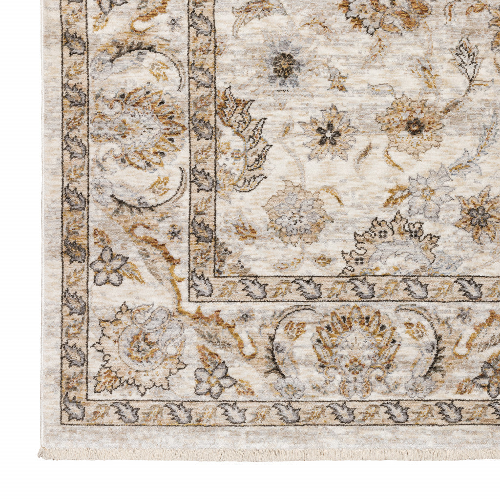 HomeRoots 509398 6 x 9 ft. Ivory & Gray Oriental Power Loom Stain Resistant Rectangle Area Rug with Fringe