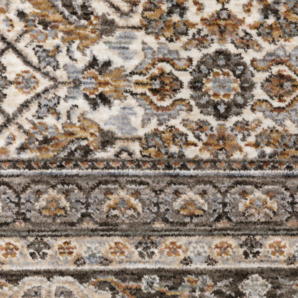 HomeRoots 509405 6 x 9 ft. Ivory & Gray Oriental Power Loom Stain Resistant Rectangle Area Rug with Fringe