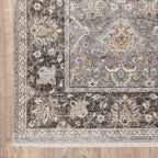 HomeRoots 509434 10 x 13 ft. Gray & Blue Oriental Power Loom Stain Resistant Rectangle Area Rug with Fringe
