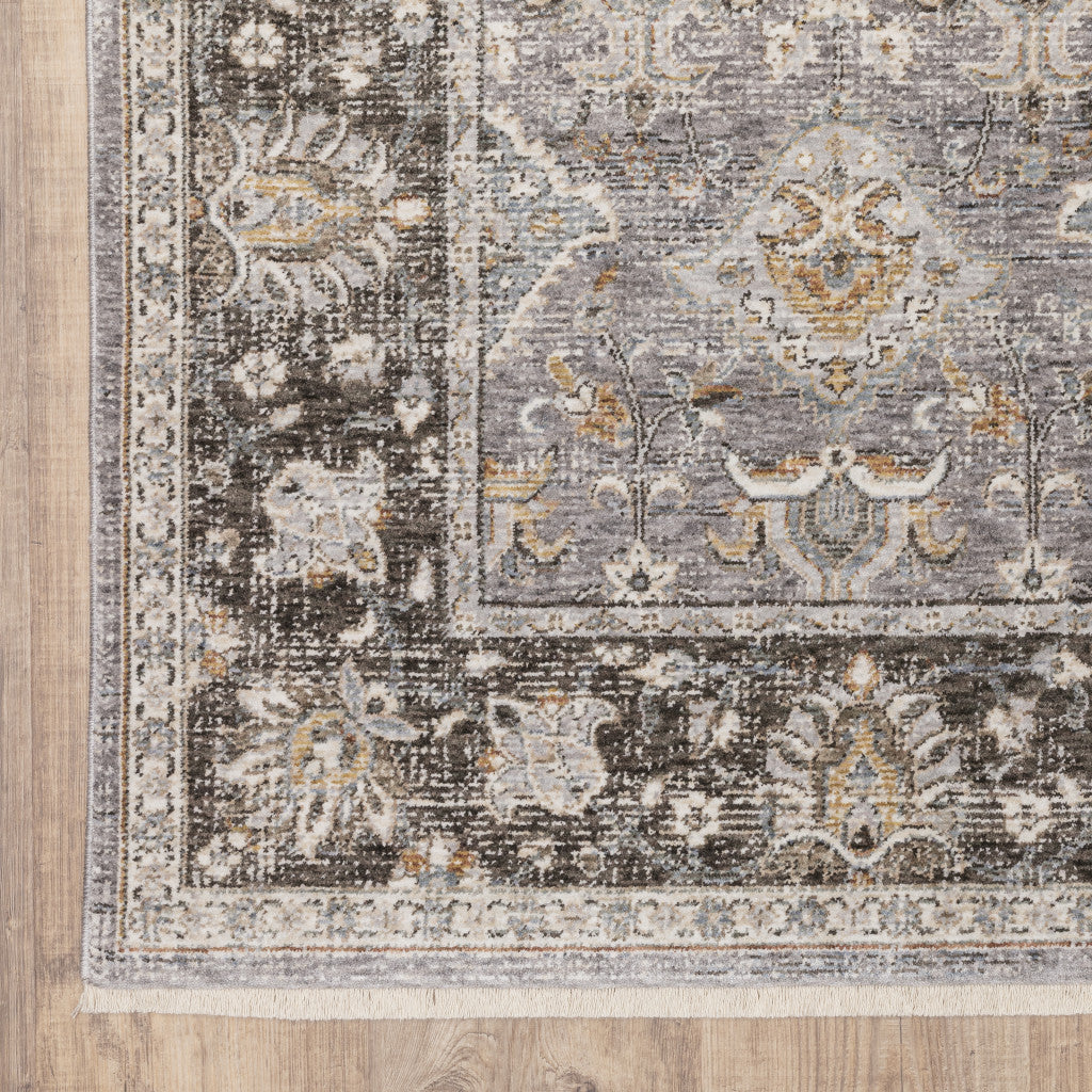 HomeRoots 509434 10 x 13 ft. Gray & Blue Oriental Power Loom Stain Resistant Rectangle Area Rug with Fringe