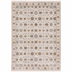HomeRoots 509448 10 x 13 ft. Ivory & Gold Oriental Power Loom Stain Resistant Rectangle Area Rug with Fringe