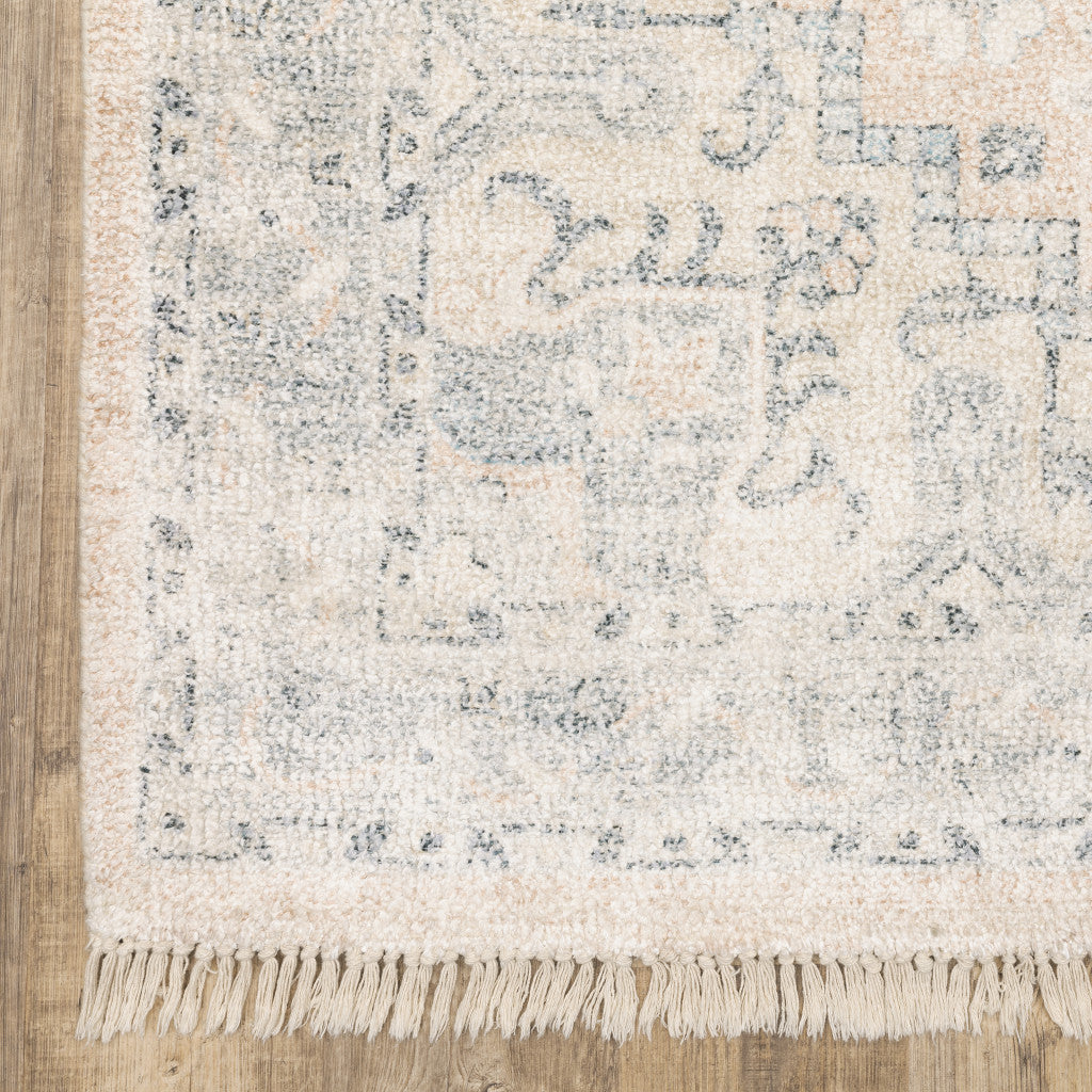 HomeRoots 509452 8 x 10 ft. Beige & Gray Oriental Hand Loomed Stain Resistant Rectangle Area Rug with Fringe