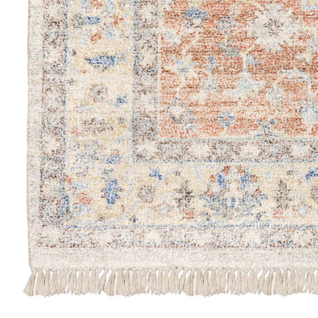HomeRoots 509461 10 x 13 ft. Orange & Blue Oriental Hand Loomed Stain Resistant Rectangle Area Rug with Fringe