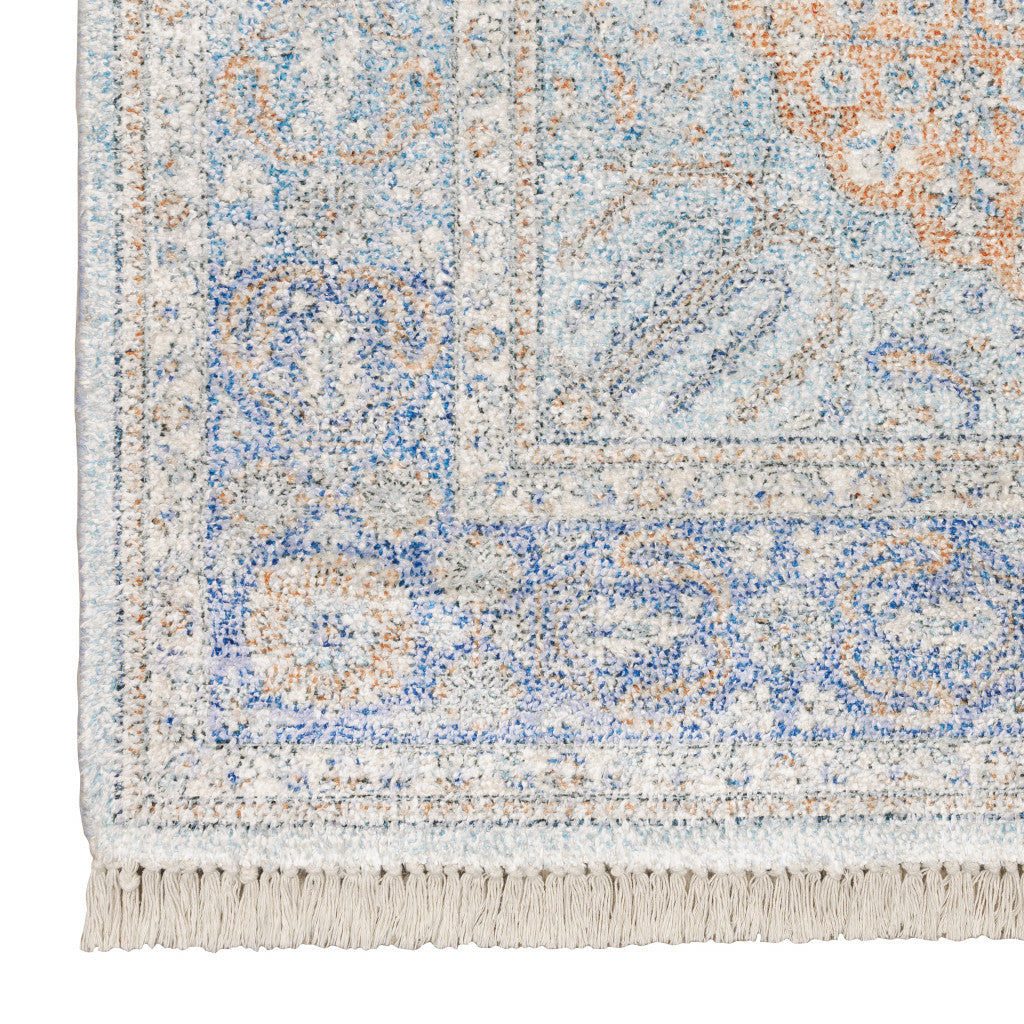 HomeRoots 509465 10 x 13 ft. Blue & Red Oriental Hand Loomed Stain Resistant Rectangle Area Rug with Fringe