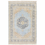 HomeRoots 509476 8 x 10 ft. Blue & Beige Oriental Hand Loomed Stain Resistant Rectangle Area Rug with Fringe
