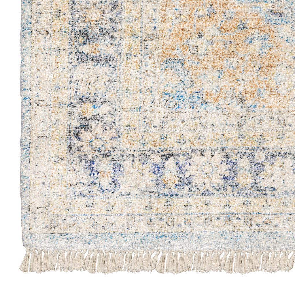 HomeRoots 509476 8 x 10 ft. Blue & Beige Oriental Hand Loomed Stain Resistant Rectangle Area Rug with Fringe