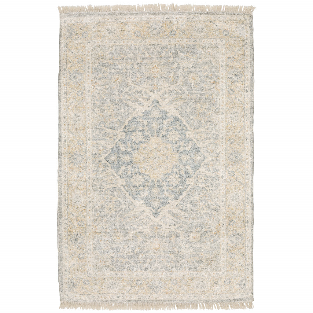 HomeRoots 509480 8 x 10 ft. Gray & Beige Oriental Hand Loomed Stain Resistant Rectangle Area Rug with Fringe