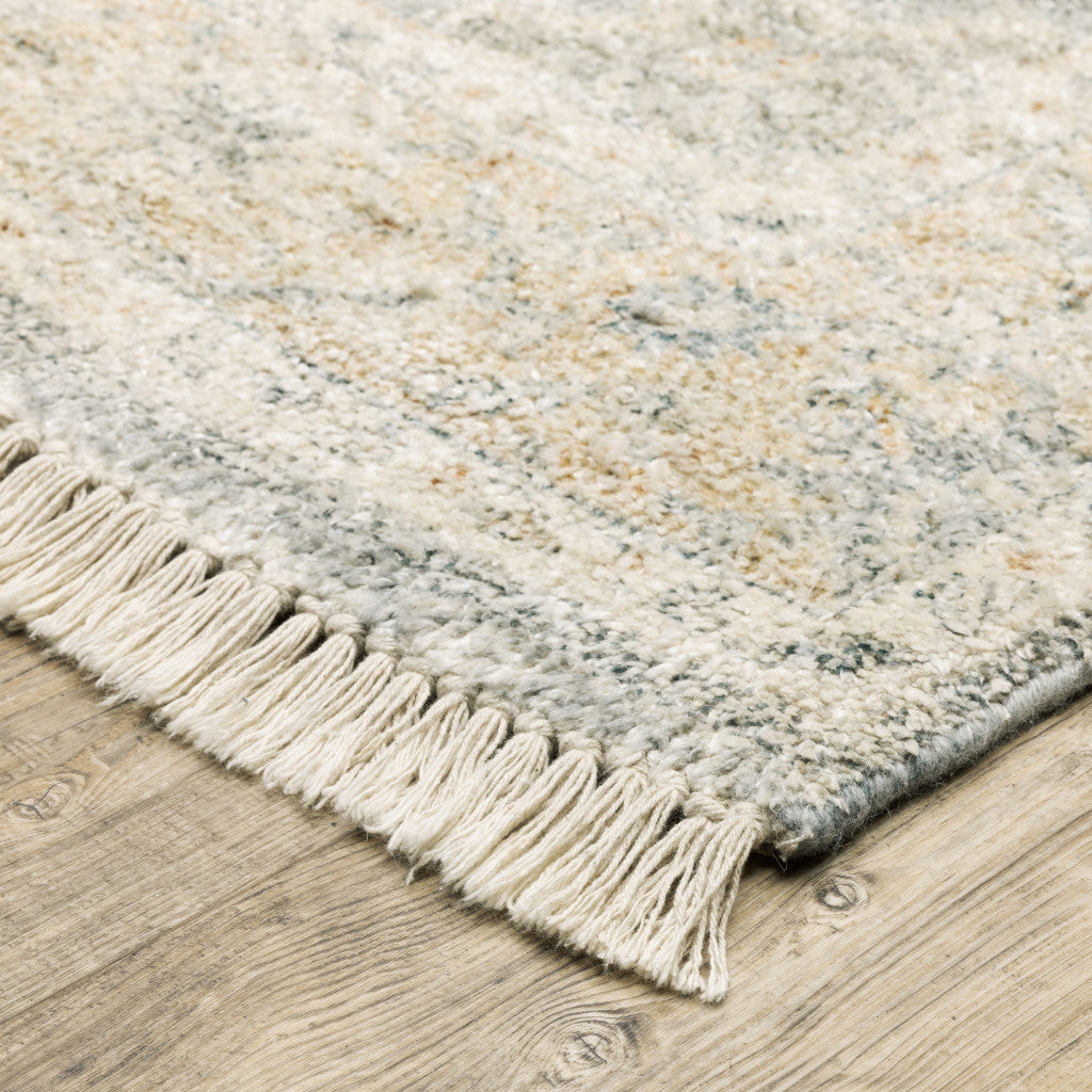 HomeRoots 509480 8 x 10 ft. Gray & Beige Oriental Hand Loomed Stain Resistant Rectangle Area Rug with Fringe