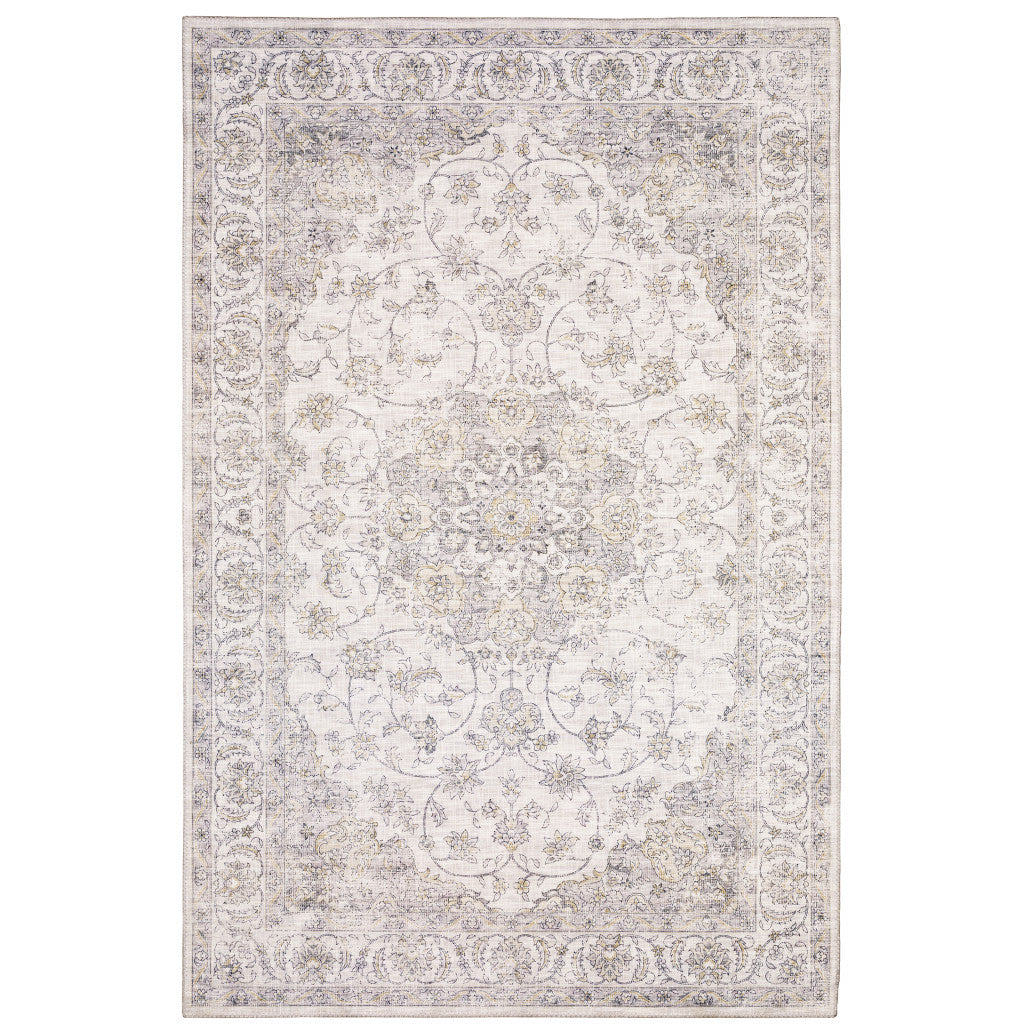 HomeRoots 509516 9 x 12 ft. Beige Gold & Gray Oriental Power Loom Stain Resistant Rectangle Area Rug