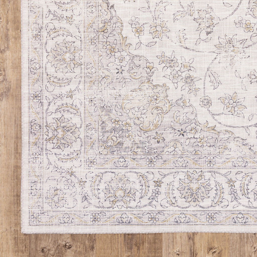 HomeRoots 509516 9 x 12 ft. Beige Gold & Gray Oriental Power Loom Stain Resistant Rectangle Area Rug
