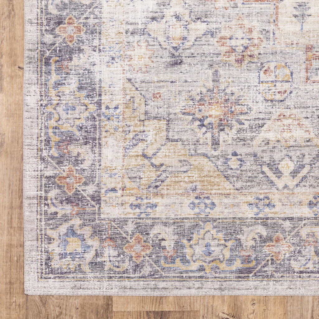 HomeRoots 509520 9 x 12 ft. Blue Gold Gray Orange Yellow & Purple Oriental Power Loom Stain Resistant Rectangle Area Rug