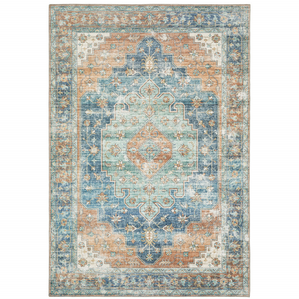 HomeRoots 509524 9 x 12 ft. Blue Oriental Power Loom Stain Resistant Rectangle Area Rug