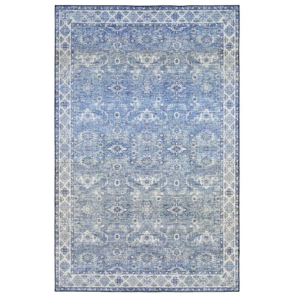 HomeRoots 509528 9 x 12 ft. Blue & Gray Oriental Power Loom Stain Resistant Rectangle Area Rug