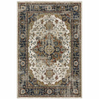 HomeRoots 509858 8 x 10 ft. Beige Blue Green Rust & Gray Oriental Power Loom Stain Resistant Rectangle Area Rug