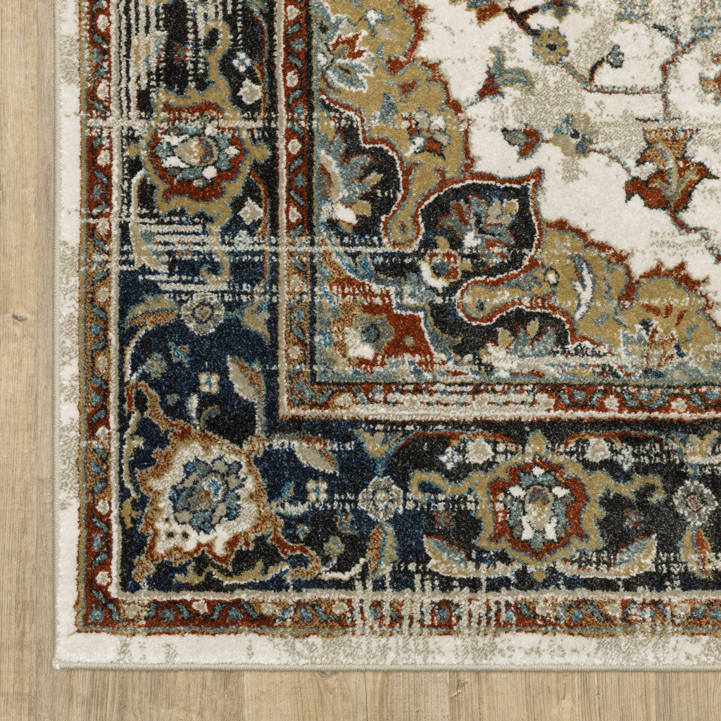 HomeRoots 509858 8 x 10 ft. Beige Blue Green Rust & Gray Oriental Power Loom Stain Resistant Rectangle Area Rug