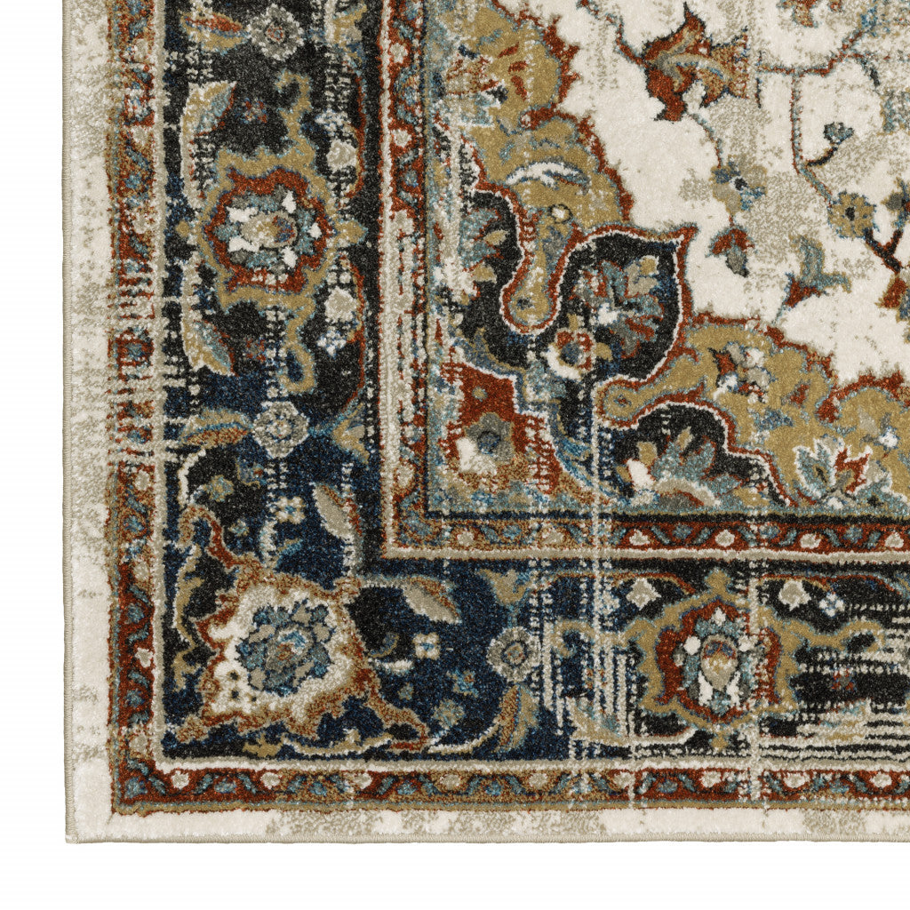 HomeRoots 509858 8 x 10 ft. Beige Blue Green Rust & Gray Oriental Power Loom Stain Resistant Rectangle Area Rug