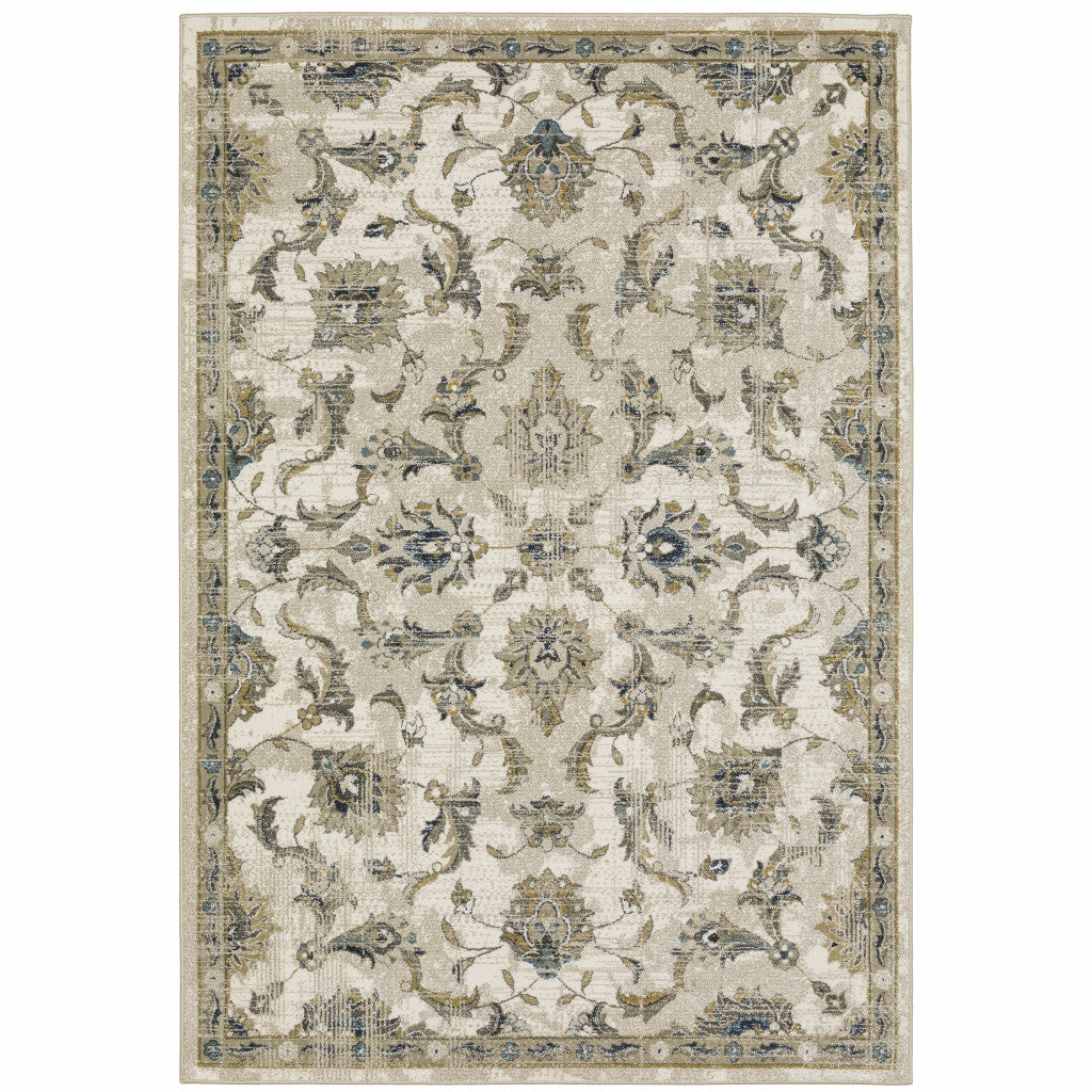 HomeRoots 509869 6 x 9 ft. Beige Gold Blue & Gray Oriental Power Loom Stain Resistant Rectangle Area Rug