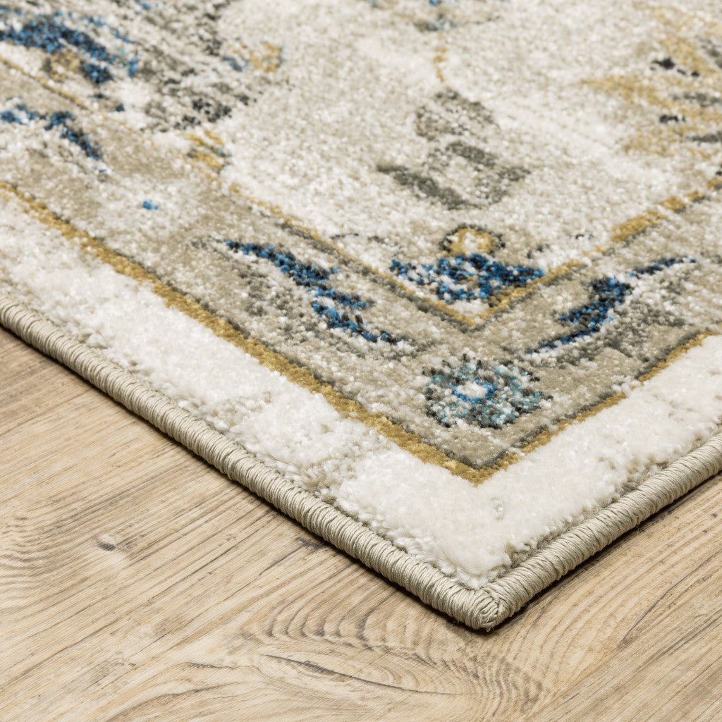 HomeRoots 509869 6 x 9 ft. Beige Gold Blue & Gray Oriental Power Loom Stain Resistant Rectangle Area Rug