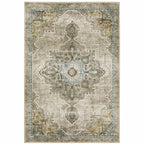 HomeRoots 509875 6 x 9 ft. Gray Blue Beige & Gold Oriental Power Loom Stain Resistant Rectangle Area Rug