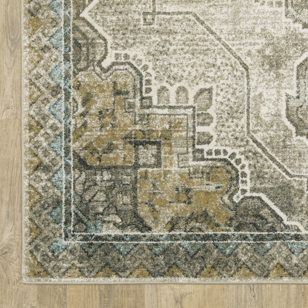 HomeRoots 509875 6 x 9 ft. Gray Blue Beige & Gold Oriental Power Loom Stain Resistant Rectangle Area Rug