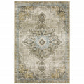 8 X 10 grey Blue Beige And gold Oriental Power Loom Stain Resistant Area Rug