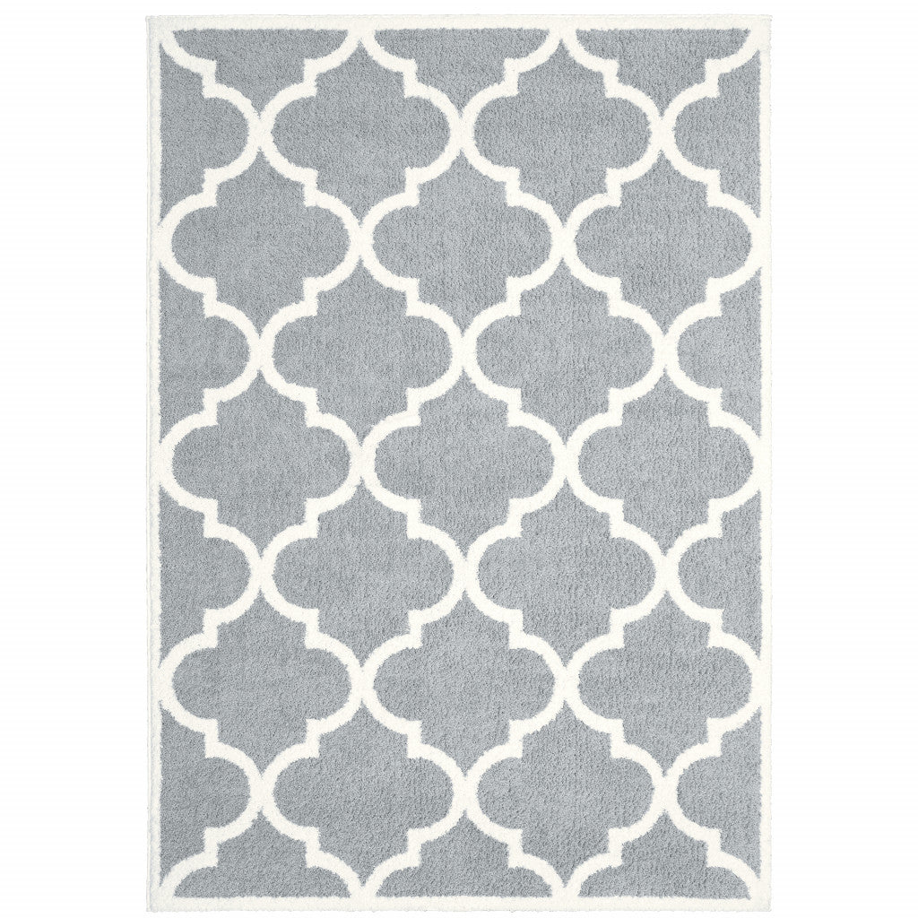 HomeRoots 509903 8 x 11 ft. Gray & Ivory Geometric Shag Power Loom Stain Resistant Rectangle Area Rug